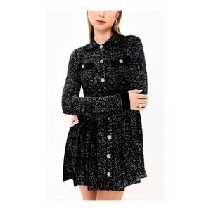 Hill House Home Women's Black Silver The Chloe Sweater Dress Size XXS